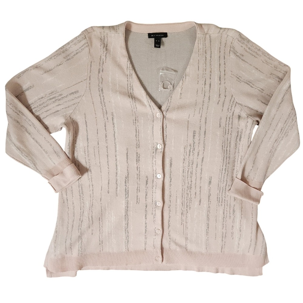H by Halston Cardigan Sweater Womens XL Button Front V Neck Cotton Blend